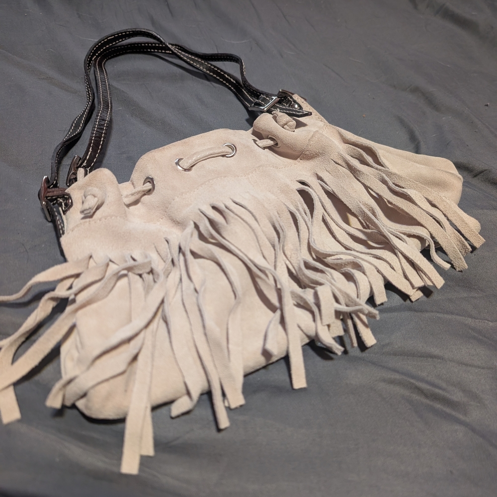 Fringed Cream Suede Tiny Designer Handbag